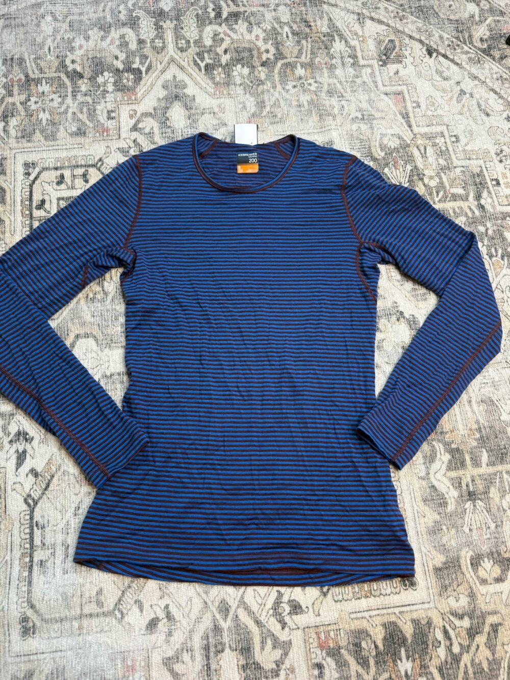 Icebreaker Merino Wool 200 Oasis LS Crewe Thermal Mens Base Layer Top S Stripes